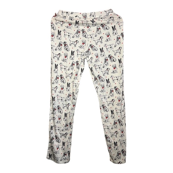 Cynthia Rowley Sleepwear Pajama Pants Cream Dog Print Red Heart Valentine XS - Picture 2 of 6